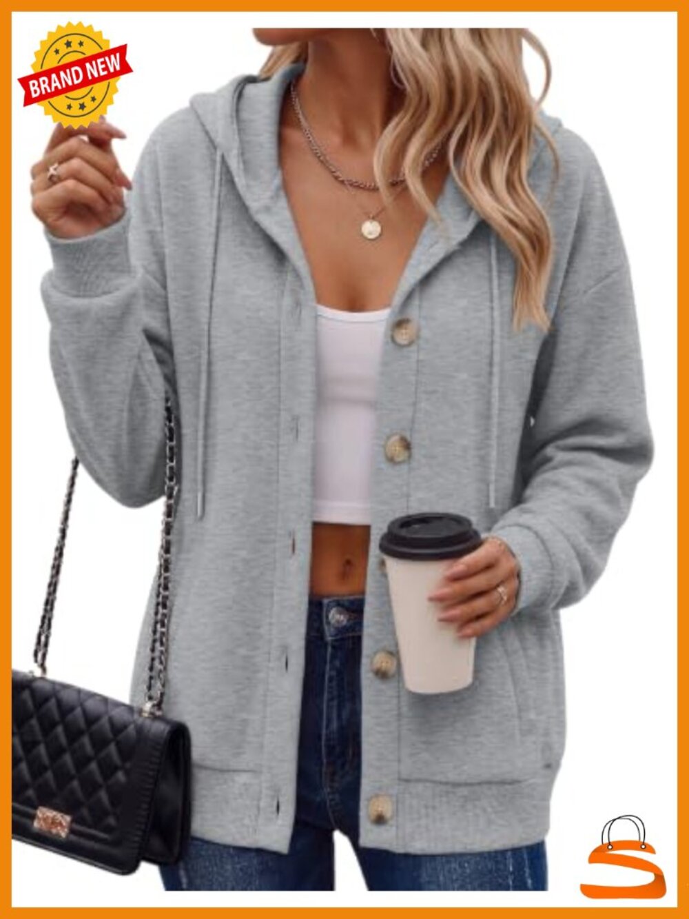 Zeagoo Women's Button Front Hoodie Long Sleeve Pockets Oversized Sweatshirt